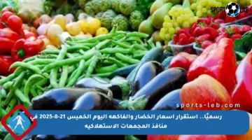 رسميًا.. استقرار أسعار الخضار والفاكهة اليوم الخميس 21-8-2025 في منافذ المجمعات الاستهلاكية